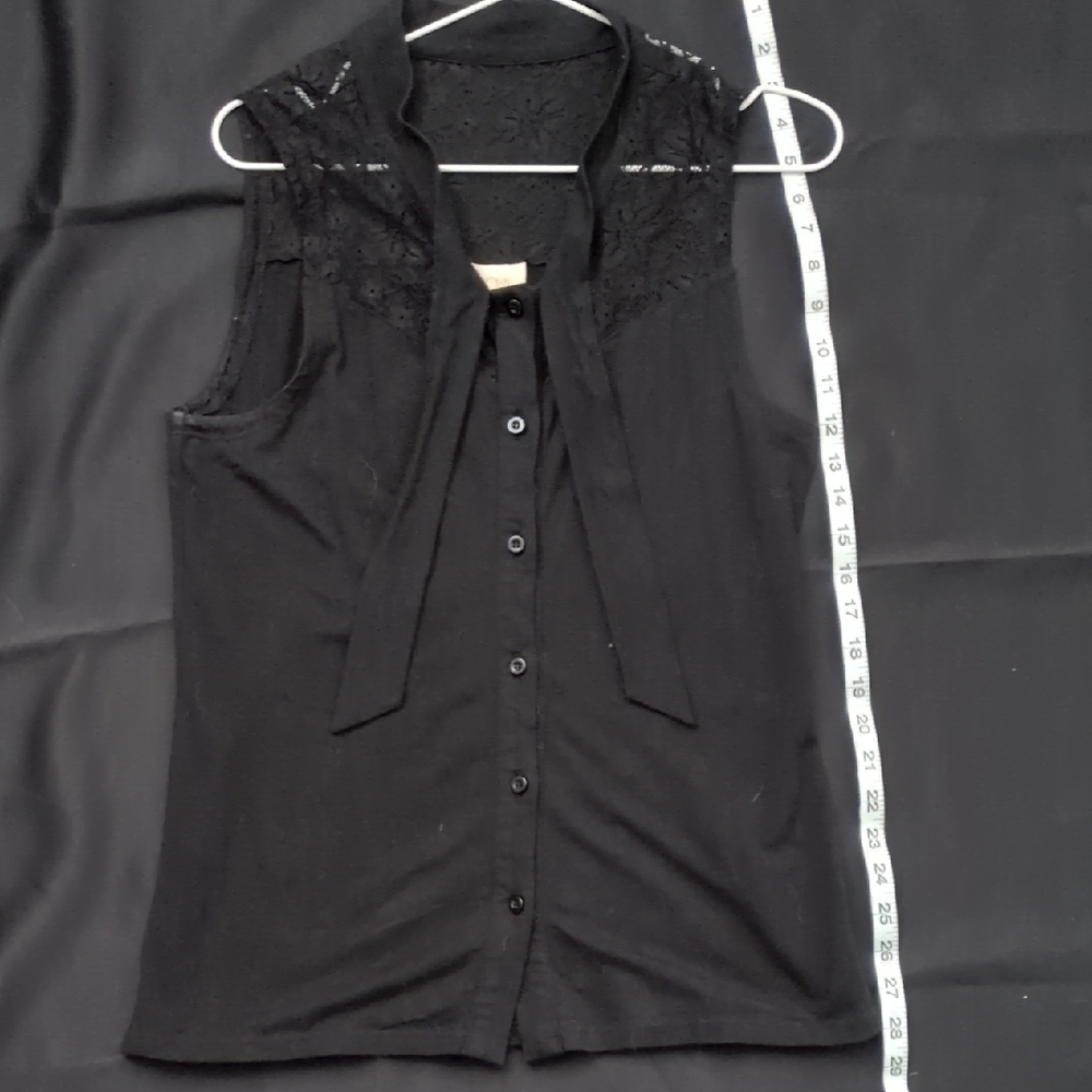 Modcloth Black Lace Accent Button Up Bowtie Blouse